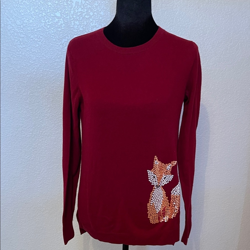 The Limited Burgundy Crewneck Sweater with Beaded Fox Accent - Picture 7 of 7